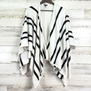 Talbots Womens One Size White Black Striped Knit Open‎ Front Poncho Wrap Sweater